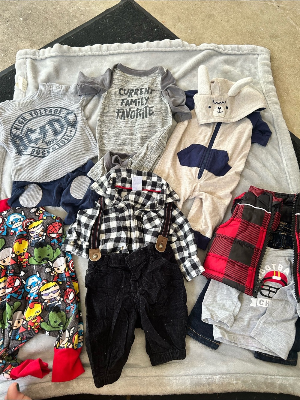 Baby Unbranded Gray and Navy Bear Hooded Romper - Soft Plush Hood